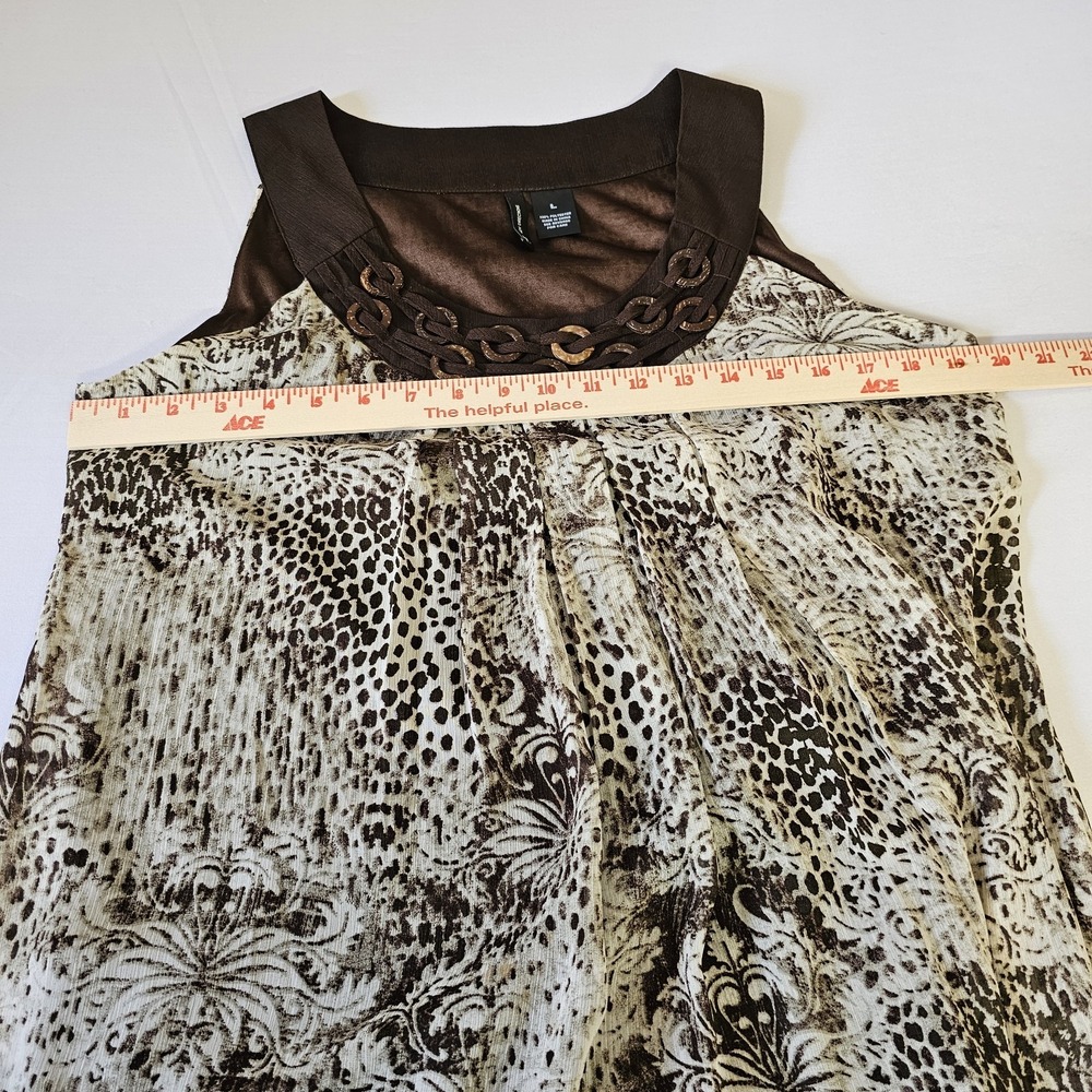 New Directions Women Large Brown & Cream Pleated Sleeveless Tank Blouse Lined - Picture 6 of 7